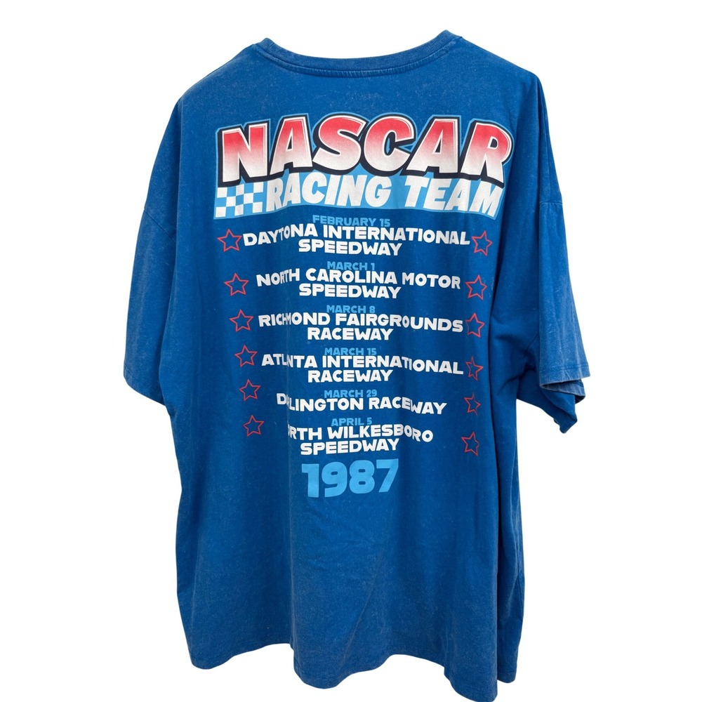 ✨NASCAR Racing Team 1987 Schedule Graphic Tee Blue‎ Car 53 XL Retro Racing Shirt